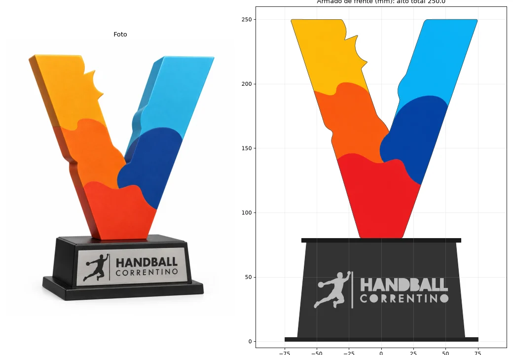 Referencia y trofeo armado, con medidas